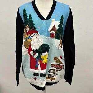Vintage The Quacker Factory Women's Christmas Button Up Cardigan Sweater Sz Larg